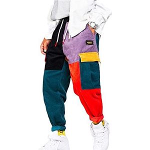 Sawmew Heren Cargobroek Patchwork Multi-Pockets Outdoor Mode Casual Jogger Broek Streetwear met Trekkoord (Color : Multicolour, Size : M)