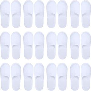 WBTY 12 paar wegwerp spa slippers pluizige antislip gesloten teen spa slippers voor hotel, thuis, gastgebruik, geschikt voor de meeste mannen of vrouwen, wit