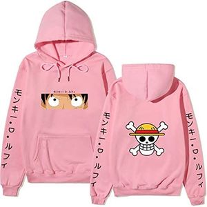 Anime kleding One Piece Zoro Luffy Hoodies Heren Hoodie Pair Style Top Streetwear Warm Pullover Anime Merch Cosplay (Color : roze, Size : S)