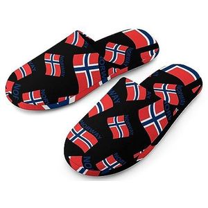 Vlag van Noorwegen Katoenen pantoffels voor dames, huisschoenen, wasbare pantoffels voor vrouwen, maat 36-37 (5.5-6)