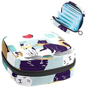 Kat Achtergrond,Periode Pouch Draagbaar,Tampon Opbergtas,Tampon Houder voor Portemonnee Vrouwelijke Product Organizer, Meerkleurig, 4.7x6.6x6.6 in/12x17x17 cm
