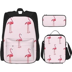 Set van 3 rugzak met schattige vetplanten, verstelbare schoudertas met lunchbox etui, Flamingo, Eén maat, Rugzakken