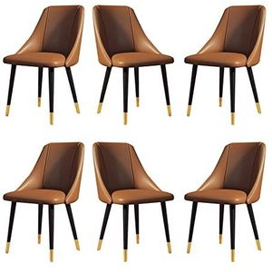 GEIRONV Metalen voeten stoelen set van 6, PU lederen keuken stoelen carbon stalen poten appartement woonkamer zijstoelen Eetstoelen (Color : Brown, Size : With metal feet)