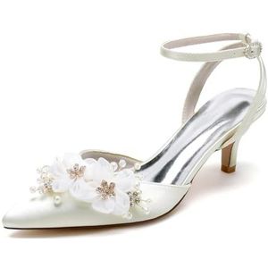 GHSIRUEU Vrouwen Gesloten Teen Kitten Hakken Pompen Slingback Verstelbare Enkelband Wedding Party Jurk Sandalen,ivoor,36 EU