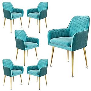GEIRONV Dining stoelen Set van 6, 40 × 40 × 76 cm Fluwelen met metalen poten make-upstoel for woonkamer slaapkamer keuken stoelen Eetstoelen (Color : Sky blue)