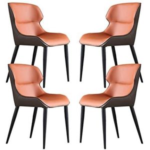 GEIRONV Lederen Eetkamerstoelen Set van 4, Woonkamer Slaapkamer Eetkamer Moderne Bijzetstoelen Huishouden Gestoffeerde Stoelen Eetstoelen (Color : Orange, Size : 46x49x82.5cm)