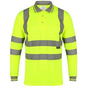 LIZZIE JACOBS Hi Viz Hoge Zichtbaarheid Lange Mouw Polo Shirts Reflecterende Tape Veiligheid Hi Vis Veiligheid Werk Ademend Lichtgewicht Werkkleding Tops, Geel, XL