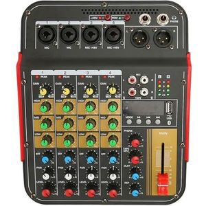 6-kanaals Audiomixer, Professionele Digitale USB Bluetooth Mini DJ Audio Sound Mixer Console met 4 MIC-ingang 48V Voeding Geluidsbord Console Bureausysteem voor Live Streaming