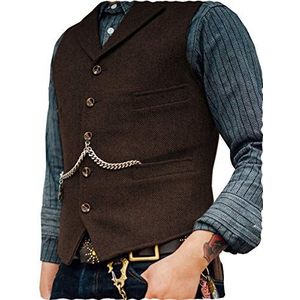 AeoTeokey Klassieke Mens Wol Tweed Pak Vest Casual Mouwloze Jas Visgraat Vest voor Smoking, Koffie, L