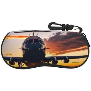 MGGAklp Vliegtuigen Vliegtuig Bij Zonsondergang Print Zonnebril Case Ultra Licht Rits Brillen Zachte Case Met Riemclip
