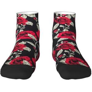 Red Rose Garden Print Veelzijdige sportsokken voor casual en sportkleding, geweldige pasvorm voor voetmaten 36-45, Rode Rose Tuin, Eén Maat