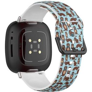 Sportbandje compatibel met Fitbit Sense / Sense 2 / Versa 4 / Versa 3 (grappige bruine otters) siliconen armband accessoire