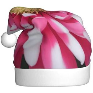 SSIMOO Roze en witte bloem pluche kerstmuts voor volwassenen, feestelijke feesthoed, ideaal feestaccessoire voor bijeenkomsten