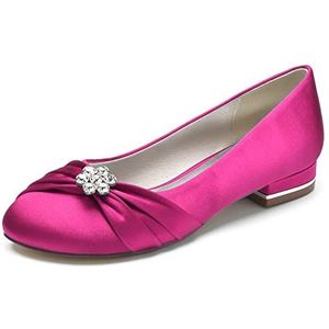 Vrouwen Ivoor Bruids Flats Slip on Satijnen Ballet Pumps Gesloten Teen Bruiloft Prom Schoenen,Fuchsia,36 EU