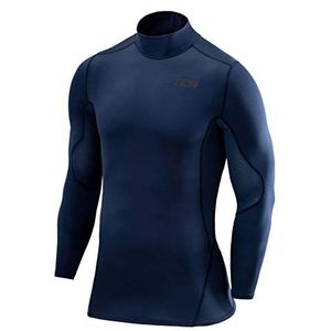 TCA Mannen SuperThermal Compressie Basislaag Voetbal Hardloop Top Lange Mouw Thermisch - Mock Neck - Donkerblauw, M