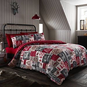 Happy Linen Company 100% geborsteld katoen kerst patchwork rood enkele omkeerbare dekbedovertrek beddengoed set