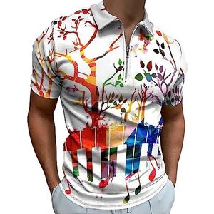 Kleur Piano Toetsenbord En Muzikale Noten Polo Shirt Voor Mannen Casual Rits Kraag T-shirts Golf Tops Slim Fit