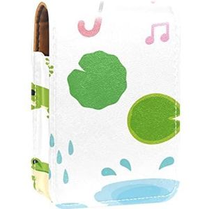 Make-up Lipstick Case voor Buiten Aquarel Groene Kikker Roze Paraplu Muziek Note Slak Draagbare Lippenstift Organizer met Spiegel Dames Mini Make-up Tas Neemt Tot 3 Lippenstift
