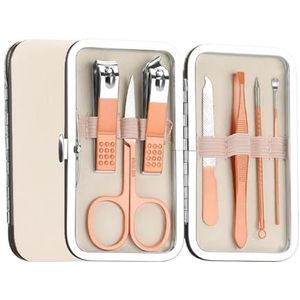 Manicureset, nagelknipperset, Roestvrijstalen manicure- en pedicureset met oorreiniging, veelkleurig, 7-pack(Gold)