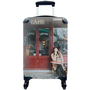 MuchoWow® Koffer - Frankrijk - Café - Vrouw - Past binnen 55x40x20 cm en 55x35x25 cm - Handbagage - Trolley - Fotokoffer - Cabin Size - Print