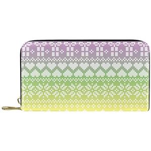 Vrouwen Zip Rond Portemonnee en Telefoon Clutch, Kerstboom Sneeuwvlok Kleurrijk Patroon, Reistas Lederen Clutch Bag Kaarthouder Organizer Polsbandjes Portefeuilles, Meerkleurig, 8.07x1x4.53 in