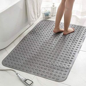 Aijuke grote badkamer antislip mat PVC materiaal verdikte douche massage dubbel gebruik met zuignap groot oppervlak antislip anti-val douchemat grijs oversized maat 80 x 120 cm