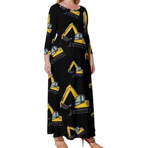 Graafwerktuig Cartoon Grafische Plus Size Jurk Voor Vrouwen Casual Lange Mouwen Maxi Jurken