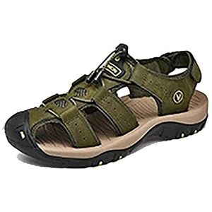 Holle sandalen voor heren, gesloten teen, modieus, echt leer, wandelsandalen, grote maten, backpacken, strandschoenen, Groen, 41 EU