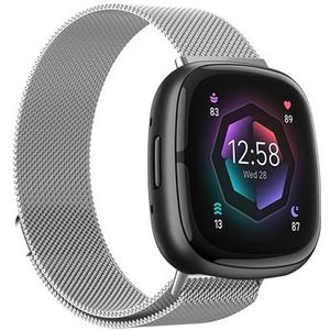 Strap-it 2 Milanese band - zilver - Geschikt voor Fitbit Sense - Afmetingen: Maat L