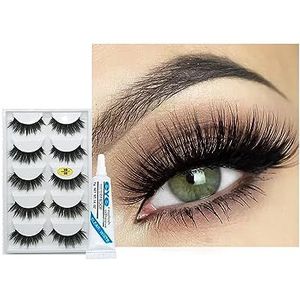 Wimpers Valse wimpers, pluizige Russische wimpers, 5 paar, strip met lijm, volume dramatische pluizige wimpers, 3D dikke lange nepwimpers