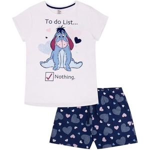 Eeyore/Iejoor pyjama met korte mouwen en korte broek voor dames, 100% katoen, gelicentieerd Winnie the Poeh cadeau, Wit, M 40-42