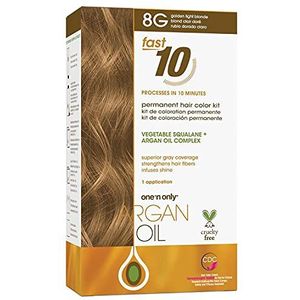 One 'n Only Argan Oil Fast 10 Permanent Haarverfset, 8G, lichtblond, goud en grijs, haarafdekking in 10 minuten, helpt de natuurlijke vochtbalans te behouden, geavanceerde micropigmenten voor
