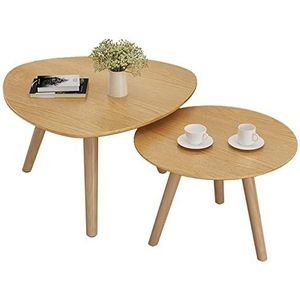 Nestbare Salontafels Hout Minimalistisch,Creatieve Driehoek Ronde Bijzettafelset,Set Van 2 Koffietafels,Moderne Bank Bijzettafels voor Kleine Ruimtes Woonkamer Slaapkamer Kantoor,Eenvoudige Montage