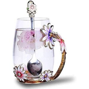 Luka Tech Handgemaakte emaille vlinder bloem glas koffie mokken thee kopje met lepel, verjaardag kerstcadeaus voor haar vrouwen moeder vrienden leraar Valentijnsdag Moederdag