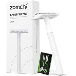 ZOMCHI Veiligheidsscheermes, Safety Razor voor mannen en vrouwen, milieuvriendelijk scheermes met 5 mesjes, geschikt voor alle scheermesjes met dubbele rand,Wit