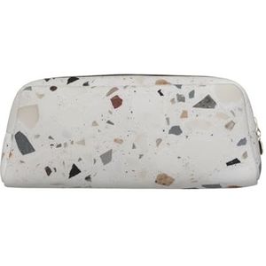 LZQPOEAS Witte terrazzo etui lederen pennenzak reizen make-up tas rits organizer tas voor vrouwen mannen, Goud, Eén maat, Afdrukken