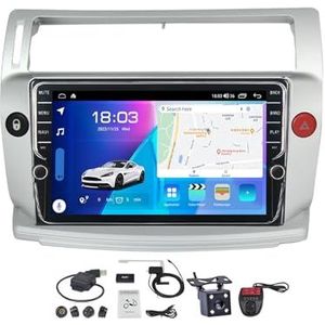 Android 11 2 DIN Autoradio Stereo 9 inch Screen voor Citroen C4 LA LC 2004-2014 Carplay Android Auto GPS-navigatie Bluetooth RDS FM DAB+ Radio Stuurbediening Voice Control DSP (Color : Silver, Size