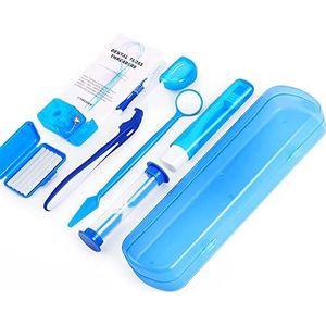 ZKSMNB Orthodontische verzorgingsset, beugelset, draagbare orthodontische reinigingsset, V-borstel orale spiegel interdentale borstel tandzijde tandzijde tandheelkundige wax mondverzorging reizen 8-delige set (blauw)