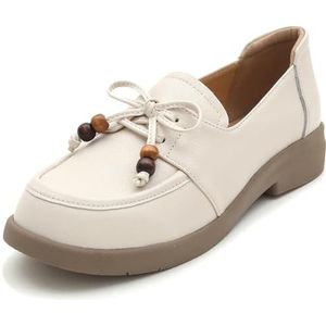Sekiueo Dames Loafers Leren Instappers Lichtgewicht Lage Hak Wandelschoenen Werkschoenen Casual Oxford-Schoenen,Beige,33 EU
