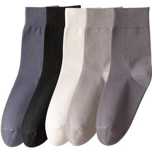 yeeplant Simple Crew Sokken voor heren, 5 stuks, effen kleur, ademend, vochtafvoerend, elastisch, modieuze zakelijke sokken, Meerkleurig, Eén Maat