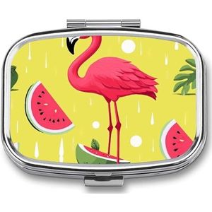Flamingo en watermeloen pillendoos 2 compartimenten pillendoosje draagbare zak pillenorganizer medicijnen vitamine organizer voor mannen vrouwen