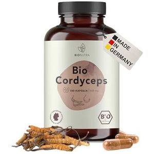 BIONUTRA® Bio Cordyceps capsules hooggedoseerd, 1200 mg per dag, residugecontroleerd, Duitse productie, vegan, zonder toevoegingen, Cordyceps paddenstoel bio CS-4, 180 stuks x 600 mg