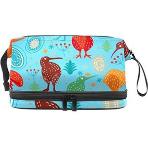 Grote capaciteit reizen cosmetische tas,Kiwi Bird Blue Animal,Make-up tas,Waterdichte make-up tas organisator, Meerkleurig, 27x15x14 cm/10.6x5.9x5.5 in