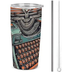 AQRJLPM Een typemachine auto beker roestvrij staal beker met rietje en deksels lekvrij geïsoleerde roestvrij staal reizen koffiemok pobtable voor koude warme dranken camping