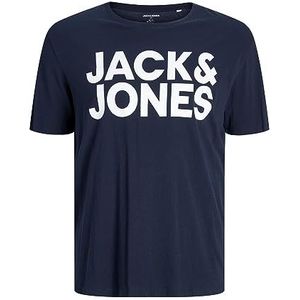 Heren JACK & JONES Logo T-Shirt Grote Maat Ronde hals Korte mouw Shirt Plus Size JJECORP, Colour:Navy, Size:XXL