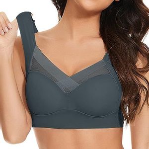 OwkHome Push-up Comfortbeha For Dames - Volledige Dekking Zonder Beugel, Naadloze Bralette Met Ondersteuning, Geschulpte V-hals, Dagelijkse Beha(H1-grey,2X-Large)
