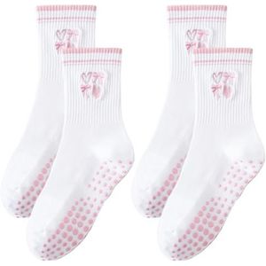 2 Paar Pilates Sokken, Bow Love Embroidery Design, Siliconen Antislip Tube Sokken, Geschikt Voor Pilates, Yoga En Andere Fitness Sporten (Roze).
