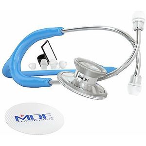 MDF® Acoustica® Deluxe Lichtgewicht Dubbelkoppige Stethoscoop - Gratis Onderdelen voor Leven Programma & Levenslange Garantie - Helder Blauw (MDF747XP-14)