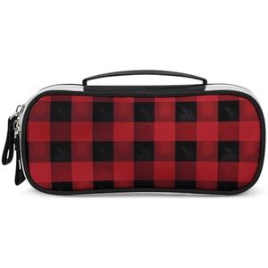 LYHVSFZQ Make-up tas make-up organizer reizen rood zwart buffel check geruite bedrukte make-up tas met dubbele rits handgrepen cosmetische tas, stijl, één maat, make-up tas, Stijl, Eén maat, Make-up