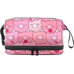 Grote capaciteit reizen cosmetische tas,Roze schattige kleine varkens slaappatroon,Make-up tas,Waterdichte make-up tas organisator, Meerkleurig, 27x15x14 cm/10.6x5.9x5.5 in